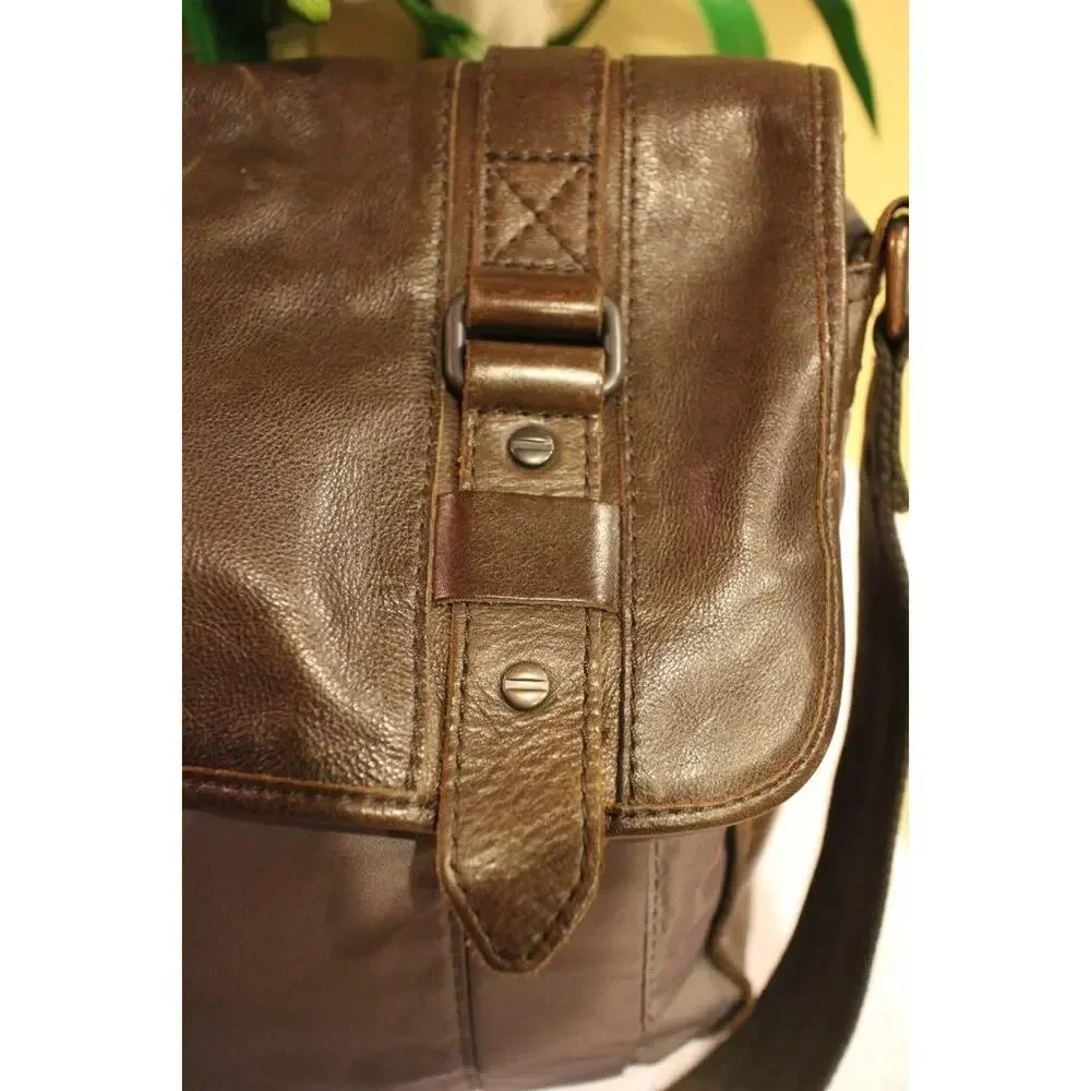 mens FOSSIL nylon leather double buckle soft briefcase (3000